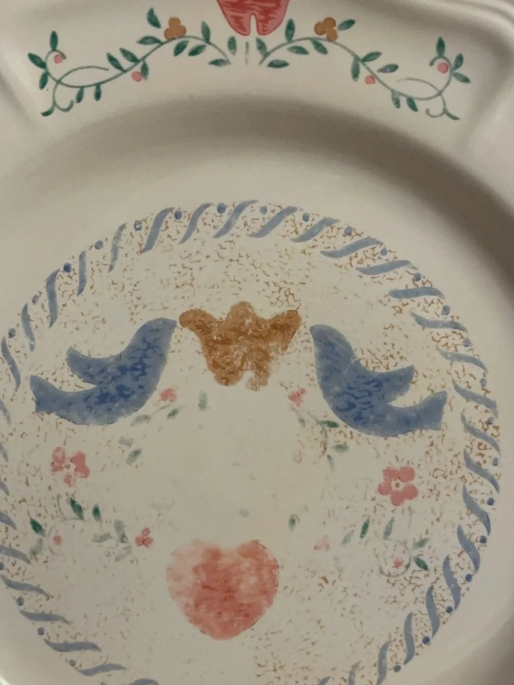 Newcor Keepsake Dinner Plate | Blue Birds & Pink Heart Stoneware Plate